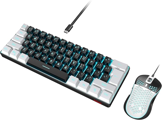 RedThunder 60% Gaming Keyboard and Mouse Combo Ultra-Compact 61-Key RGB Backlit Mini Keyboard Lightweight 7200 DPI Honeycomb Optical Mouse RGB Wired Gaming Set for PC PS5 Xbox Gamer(Black-White)