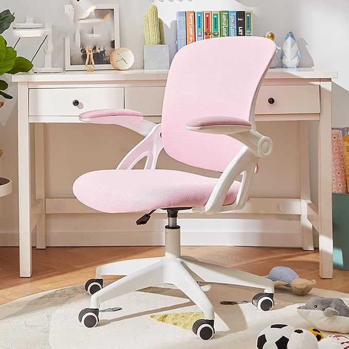 Mlaea Girl Bedroom Dressing Chair Breathable Desk Chair with Rolling Wheels Gaming Chair for Home Office Study(Size:47 * 45 * 85-95CMColor:Pink)