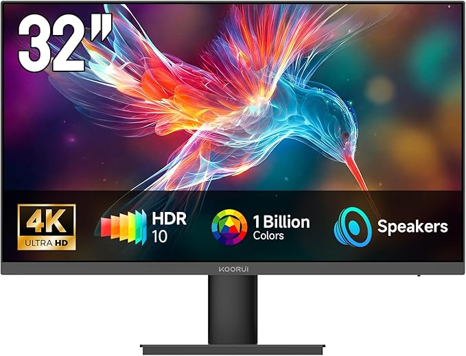 KOORUI 32 inch 4K Computer Monitor with HDMI 2.0 Displayport 1.4 Speakers 60Hz VESA HDR Support Desktop Monitor Compatible Free-Sync G-Sync Adaptive Sync for Office &amp Home