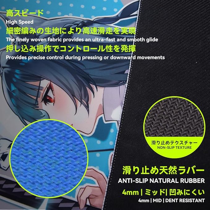 TALONGAMES Gaming Mouse Pad – Esports Professional Mouse Mat 4mm Medium Rubber Base Anti-Slip &amp Water-Absorbent Anime Design Durable Anti-Fray Edge High Glide Speed L Size 19.3×16.5 (雷 Serie