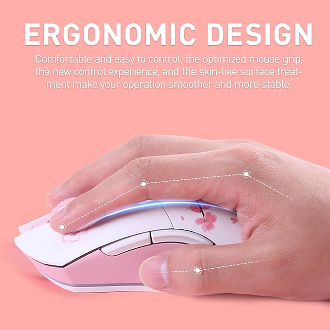 DAREU Sakura Pink Wireless Gaming Mouse with Charging Dock Rechargeable RGB12K DPI6 Programmable Buttons High-Precision Sensor [300IPS] [1000Hz] for PC Notebook Mac
