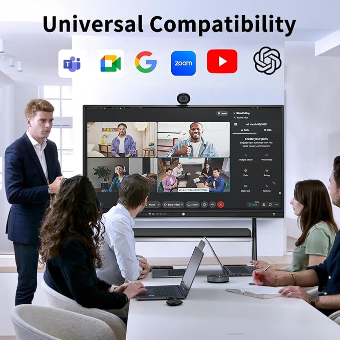 TIBURN HQ Eyes S2 AI ePTZ 4K Webcam Built-in Mic Auto Framing Auto Tracking8X Zoom/Wide Angle Gesture Control Plug and Play for Zoom/Skype/Teams Video Conference for Flip 55 S2 and HQ 75 R2