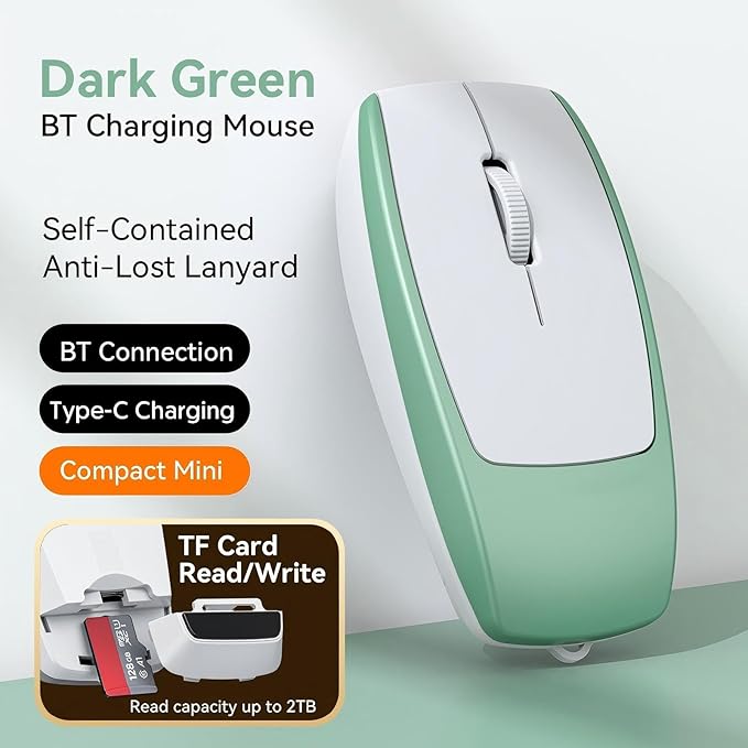 Wireless Mouse Mini Small Finger Bluetooth Mouse with TF Card ReaderSilent Pocket Portable Handheld Tiny Compact USB Travel Optical Mice for PC Laptop Computer Macbook Tablet Kids Women Men Gift