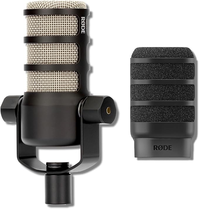 RODE PodMic + WS14 Pop‑Filter Bundle – Professional Podcasting Streaming &amp Voice-Over Dynamic Microphone (Black)