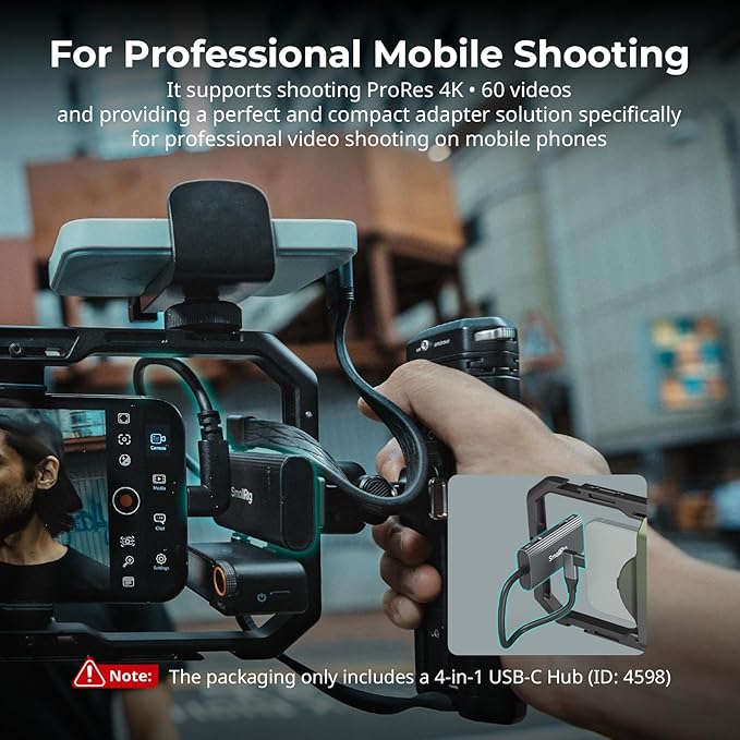 SmallRig 4-in-1 USB-C Hub with a Cold Shoe Mount Type- C Multiport Hub with PD 100W / USB-C 3.1/2.0 with Audio Adapter x 2 for Mobile Shooting of ProRes Videos at 4K 60fps - 4598