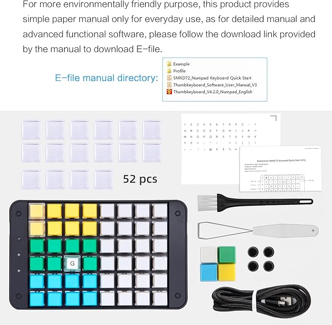 Koolertron One Handed Macro Mechanical Gaming Keyboard Fully Programmable Mini Keypad 48-Key Mini USB Macro Keyboard with Blank Keycaps for Gamers/Cashier/Designers/Video Editors