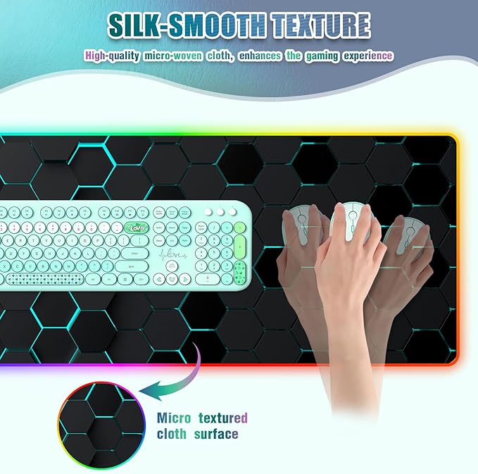RGB Mousepad Led Mouse Pad Desk Mat I 31.5 x 11.8 Inch Large Mouse Pad I XL Oversized Big Mouse mat 14 Led Light Modes I Anti-Slip Rubber Base Waterproof Keyboard Pad for PC Gaming I Black Honeycomb
