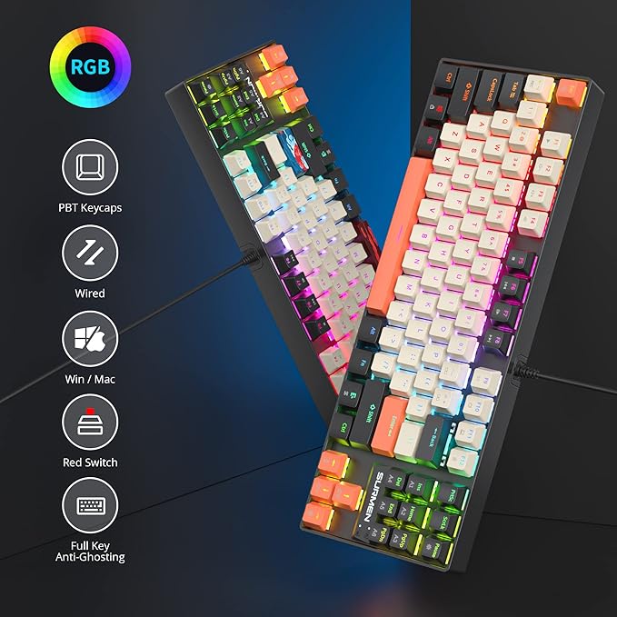 Fogruaden RGB Wired 75% Percent Mechanical Keyboard with Red Switch TKL Mechanical Keyboard 75 Percent 87 Keys NKRO Compact Gaming Keyboard 75% for Win/Mac Laptop PC Gamer (Carbon/87)