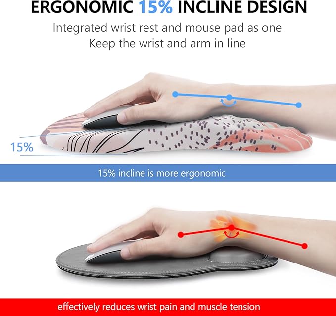 Mouse Pad Wrist Support 2 in1 Keyboard Wrist Rest+ Ergonomic Mouse Pad Non-Slip Wrist Rest for Computer Keyboard Made Easy Typing &amp Relieve Wrist Pain（Leaf