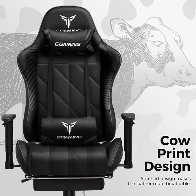 Gaming Chair Big and Tall Video Game Chair with High Back PU Leather Home Office Ergonomic Computer Chair with Footrest Adjustable Height 360° Swivel Wheels for Adults and Teens