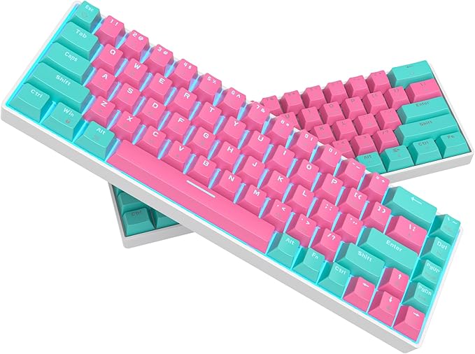 surmen 65% Percent Gaming Keyboard Mechanical with Linear Red Switch 68-Keys Pink Mini Gaming Keyboard 60 Percent LED Light Backlit PBT Keycaps for Laptop Desktop PC Gamers (68 Miami)