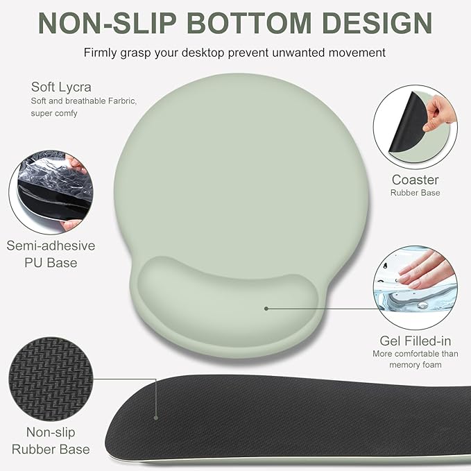 4 PCS Mouse Pad Desk Mat Protector Keyboard Wrist Rest + Comfortable Mouse Pad with Wrist Rest +Coaster Large Gaming Mousepad for Computer Laptop 35.4X 15.7 Deskpad for Office Home I Bean Green
