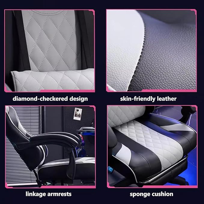 Office Gaming Chair with Footrest Leather Office Desk Chair Ergonomic Computer Chairs with Headrest High Back 360° Swivel Game Chairs (Size:Height 120-129CMColor:Red)