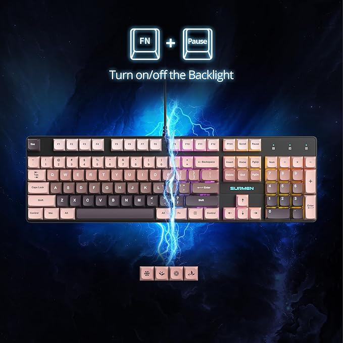 surmen Wired Mechanical Keyboard Full-Size104-Key RGB Thocky Keyboard with Number Pad USB Retro Brown PBT Keycaps for Win Gaming/Office (104 Heimei)