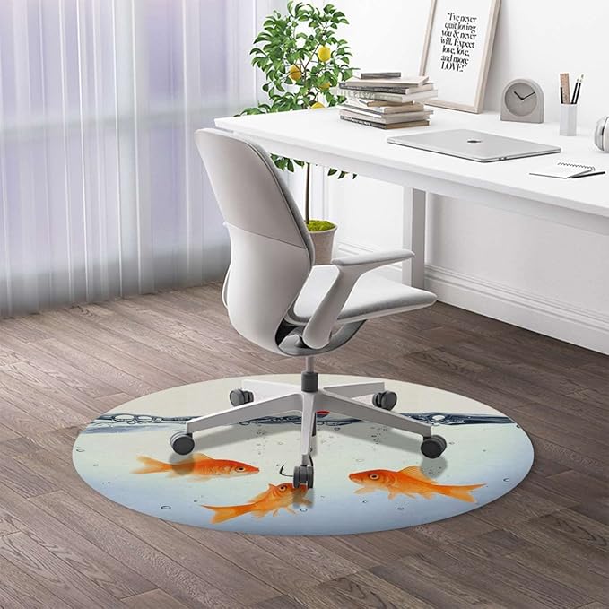 Orange Blue PU Leather Office Chair Mat for Hardwood Floors Fish Goldfish Swimming Under Animal Desk Chair Mat Large Anti-Slip Floor Protector for Home Office Aquarium Diameter 55 in