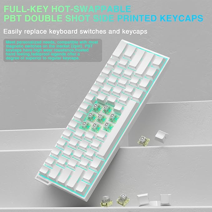 Aula MINI60 HE PRO - 60% Mechanical Gaming Keyboard Wireless Hall Effect Magnetic Switch Hot Swappable Rapid Trigger Mode 8000 Hz Polling Rate 60 Percent Compact Design (White)