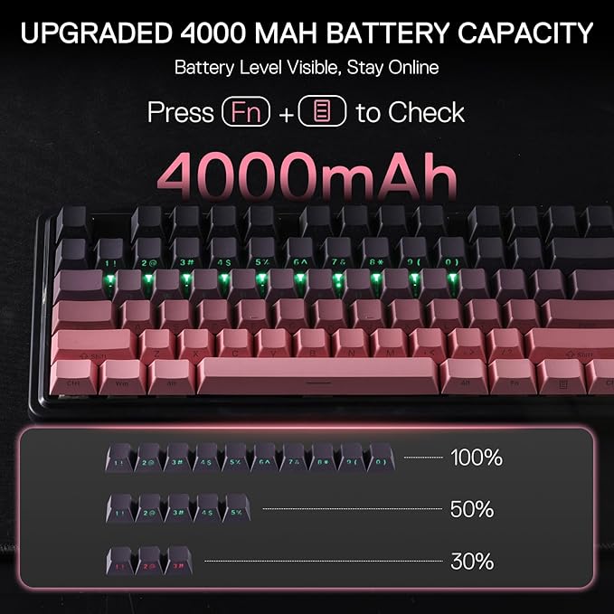 Redragon K728 PRO 80% Wireless Gasket Gaming Keyboard 3-Mode 87 Keys TKL Mechanical Keyboard w/South-Facing LED &amp Hot-Swap Socket 5-Layer Noise Dampening Custom Linear Switch PBT Gradient Keyc
