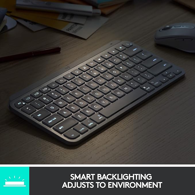 Logitech MX Keys Mini Minimalist Wireless Illuminated Keyboard Compact Bluetooth Backlit USB-C Compatible with Apple macOS iOS Windows Linux Android Metal Build - Rose