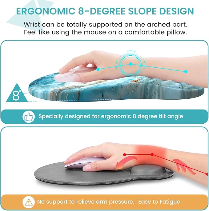 Desk Mat for Keyboard and Mouse Large Mouse Pad with Wrist Rest and Keyboard Pad 4PCS Carpal Tunnel Keyboard Wrist Support Computer Mousepad for Laptop Teal Blue Turquoise Marble