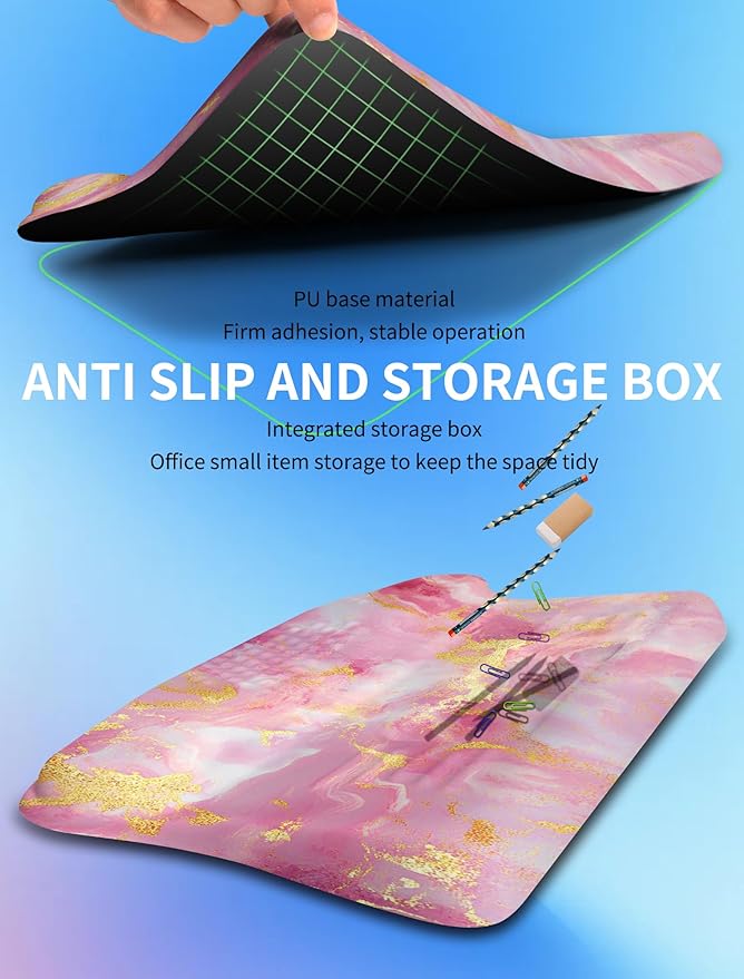 Ergonomic Wave Wrist Rest with Keyboard Stand Cushioned Palm Rest Comfortable Integrated Memory Foam for Natural Typing and Relieve Wrist Pain Pink Gold Marble