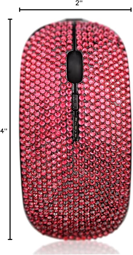 Bling Luxury Crystal Rhinestone 2.4G Wireless Slim Flat Rechargeable Optical Mice Gift - Rose Red
