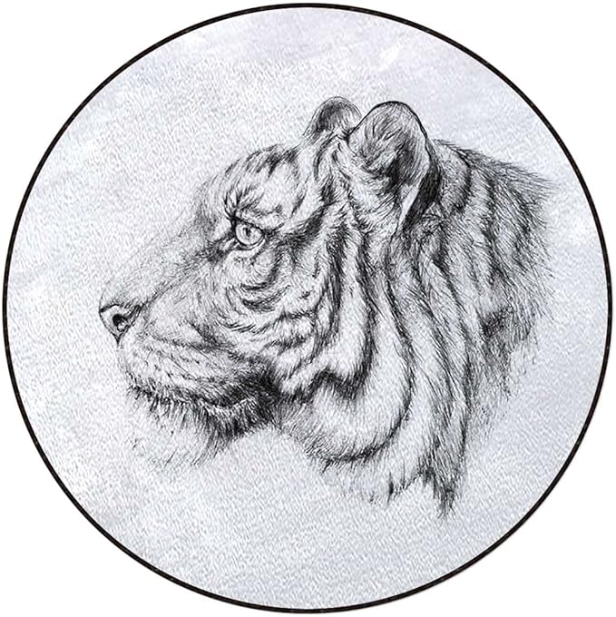 Animal Portrait Area Rug Rug for Living Room Soft Durable Rugs Carpet for BedroomRound Rug Tiger Portrait Style PredatorWhite Black Diameter 43.3 in