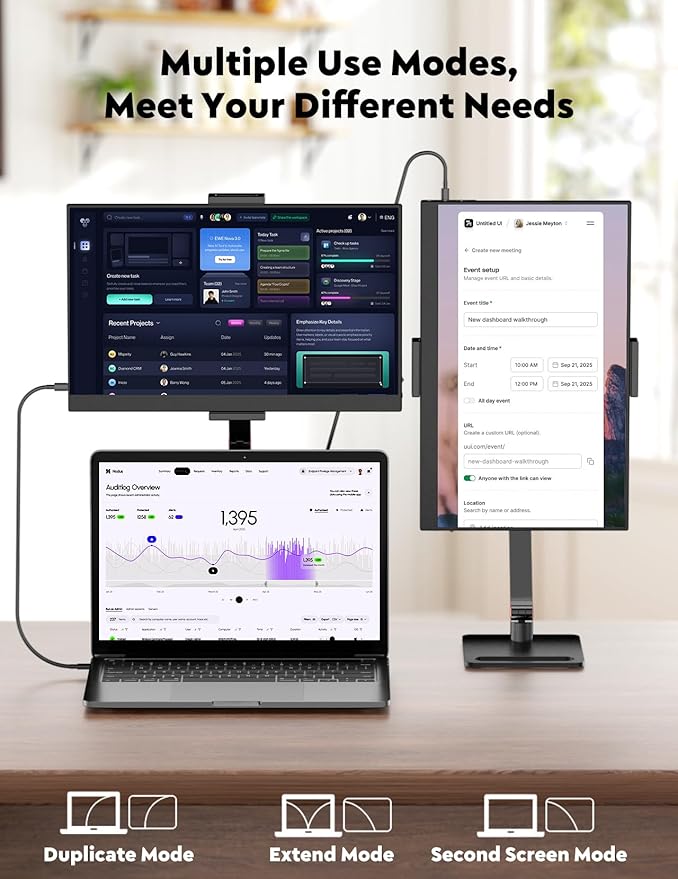 15.6” Portable Monitor with Adjustable Stand 1080P FHD IPS Screen Extender USB-C/HDMI Port Ultra Slim Travel Monitor with Eye Protection Plug and Play for Laptop/PC/Mac/Android/Switch/PS5