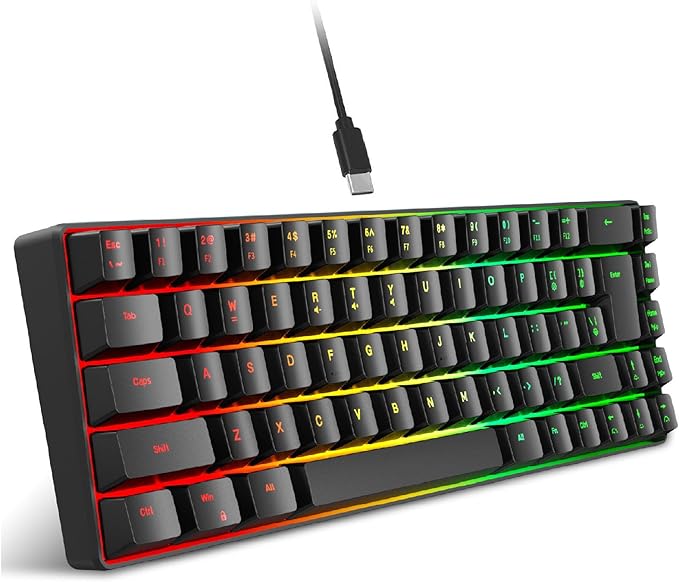 Wired Gaming Keyboard RGB Mechanical Gaming Keyboard with 68 Keys Ergonomic Design USB Wired Keyboard for Desktop Computer IBM PC Win98SE (Black)