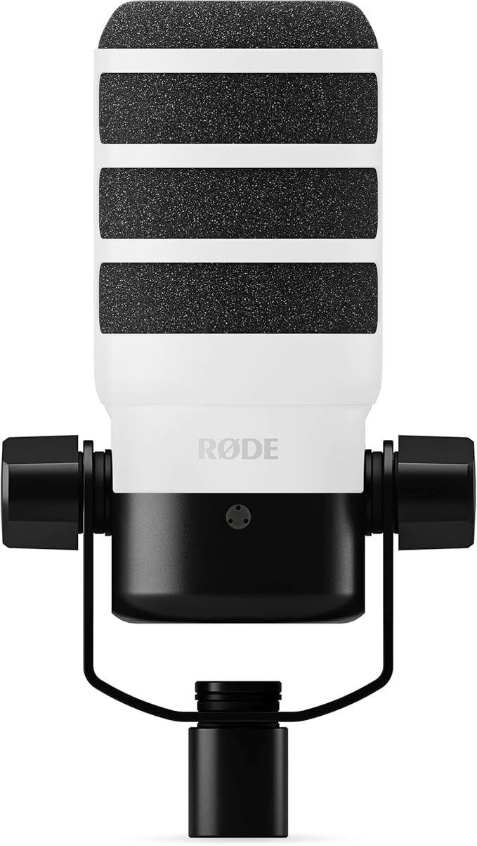Rode PodMic Cardioid Dynamic Broadcast Microphone with WS14 PodMic Pop Filter - White
