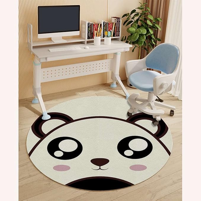White and Black PU Leather Chair Mat for Hard Floors Cartoon Smiling Panda Animal Floor Mats Wood/Tile Protection Mat for Office &amp Home Anime Diameter 59 in