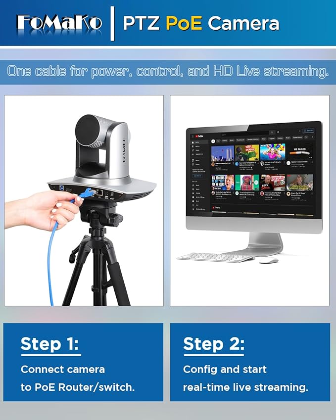 FoMaKo HDMI PTZ Camera AI Auto-Tracking Gen 3 20x Optical Zoom IP USB3.0 HDMI Camera for Church Services Worship EducationNDI UpgradeableFMK12UH Pro(20x) Silvery