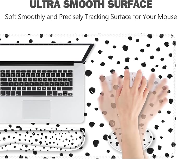 ToLuLu Extended Gaming Mouse Pad Memory Foam Ergonomic Keyboard Mouse Wrist Rest Support Set Large Desk Mat with Stitched Edges Non-Slip Base Mousepad for Home Office Game and Study Polka Dots