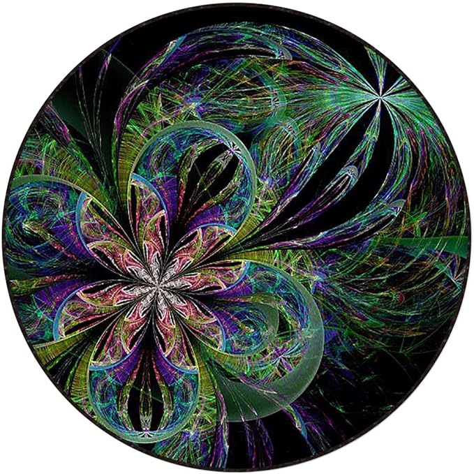 Multicolor Round Rug Soft Distressed Kitchen Round Area Rug Non Slip Non-Shedding Laundry Room Mat Low Pile Entry Floor Carpet Petals Arranged in Vortex Abstract Swirling Diameter 39.4 in