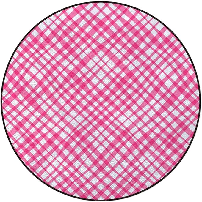 Pink White Office Chair Mat for Hardwood Floor &amp Tile Floor Anti-Slip Floor Protector Mat for Rolling Chair Washable Reusable Girls Style Checked Design Diameter 59 in