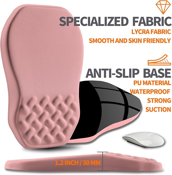 Ergonomic Slope Mouse Pad Wrist Support Wrist Rest Mousepad for Carpal Tunnel Pain Relief with Massage Bulge and Slow Rebound Memory Foam (12x8 inch Pink)