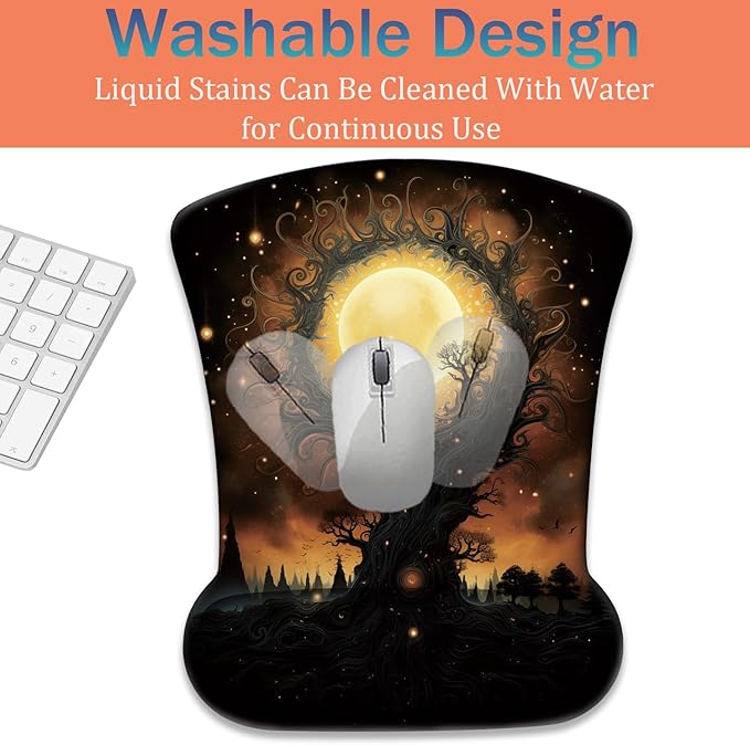 Ergonomic Keyboard Wrist Support Pad and Wrist Support Mouse Pad Anti-Slip with Gel Memory Mouse Pad Set Suitable for Office Use/Home Use - Gothic Moon Sun