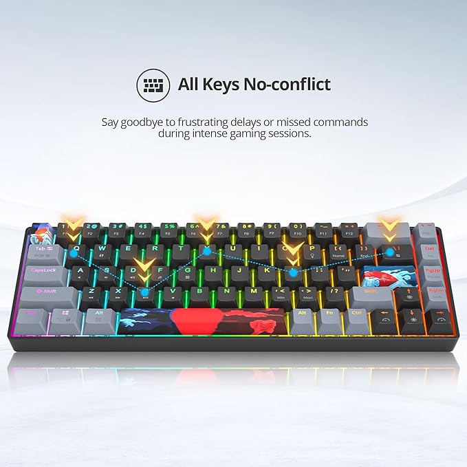 Black and Grey Mechanical Gaming Keyboard 65% 68 Keys Small Wired RGB Keyboard with PBT Keycaps Anti-Ghosting for Game/Office