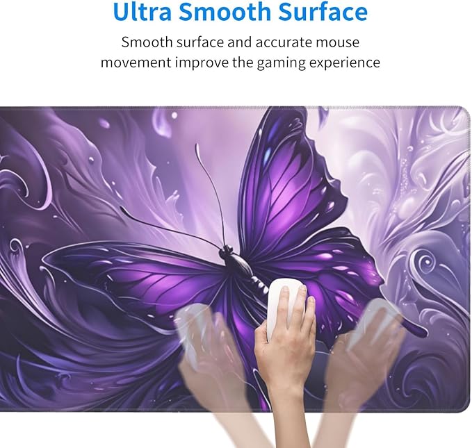 Purple Butterfly Desk Cover MatExtended Large Mouse PadComputer Laptop Mat Desk Decor for Office Game Home 30x16 Inch