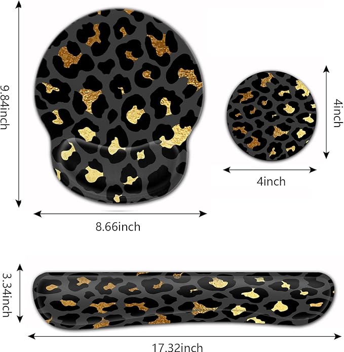 Ergonomic Mouse Pad Gel Wrist Support and Memory Foam Keyboard Wrist Rest Set for Gaming Computer Office Laptop Easy Typing Wireless Mouse Mat Funy Gold &amp Black Leopard Print Office Desk Pad