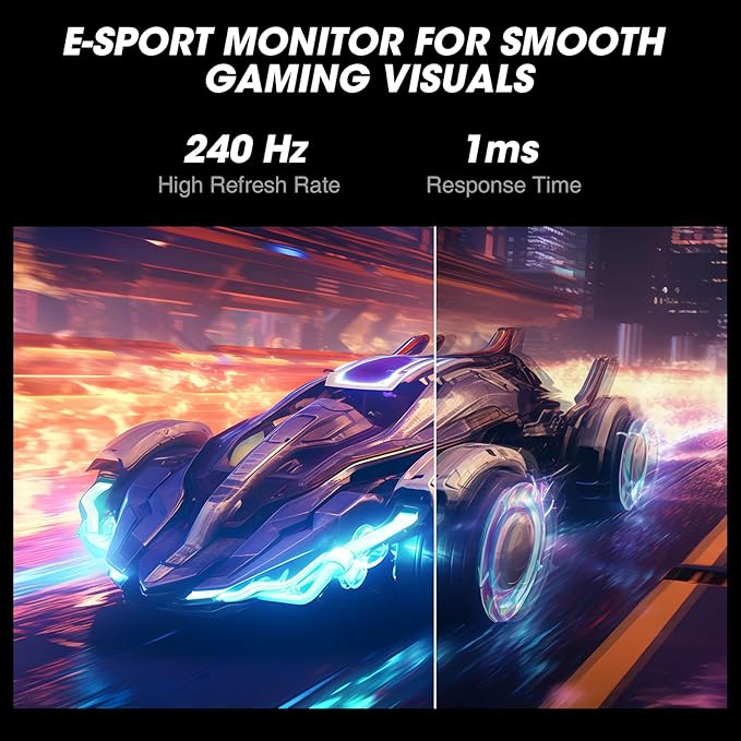 KOORUI 27 Inch Gaming Monitor 240hz 1ms FHD 1920x1080 90% DCI-P3 100% sRGB Color Gamut Adaptive Sync Compatible HDMI DisplayPort Black GN02