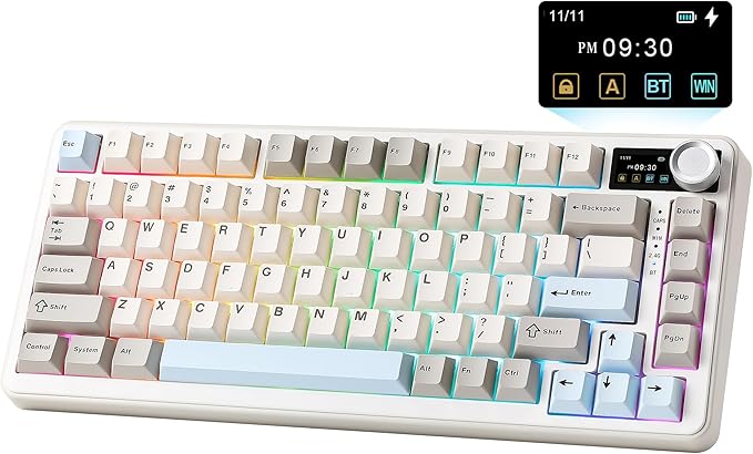 YUNZII B75 PRO MAX QMK/VIA Wireless Mechanical Keyboard75% Layout with Screen and KnobCustom Hot Swap GasketCreamy Pre-lubed SwitchesBluetooth/Type-C/2.4G for Win/Mac (BeigeCocoa Cream V2 Switch)