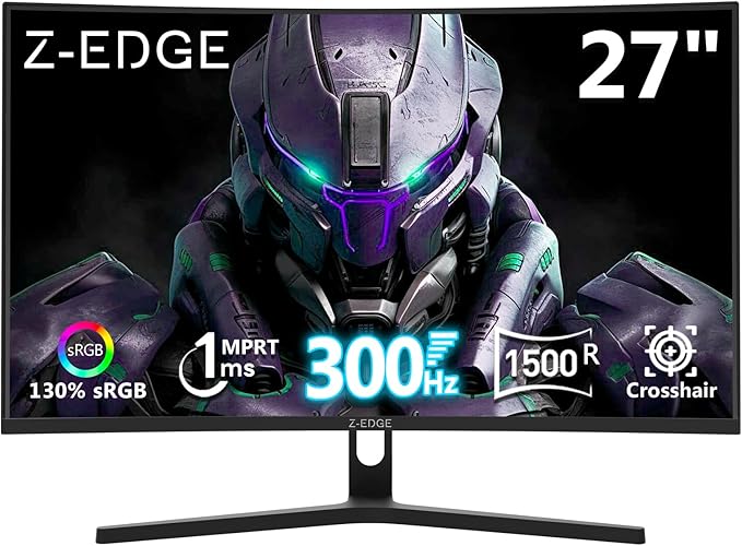 Z-Edge 27 inch Curved Gaming Monitor FHD 1080P 300Hz 240Hz PC Monitor Ultra-Fast MPRT 1ms Curved Monitor 1500R 16.7M Colors UG27H Frameless Bezel 2X DP 1.4 Ports and 2X HDMI 2.0 Ports