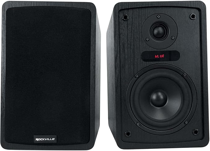 Rockville ELITE-5B 5.25 Powered Bookshelf Speakers 200W RMS / 800W Peak Bluetooth RHT8B 8 in Desktop/Studio Monitor Stands 2-Items