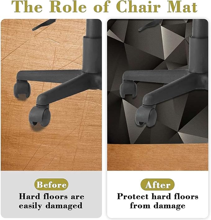 Black Grey PU Leather Round Area Rug Swivel Chair Mats Stripe of Triangles Geometry Hardwood Floor Washable Waterproof Spill Mat Anti-Slip Floor Protector Abstract Fractal Diameter 35.4 in