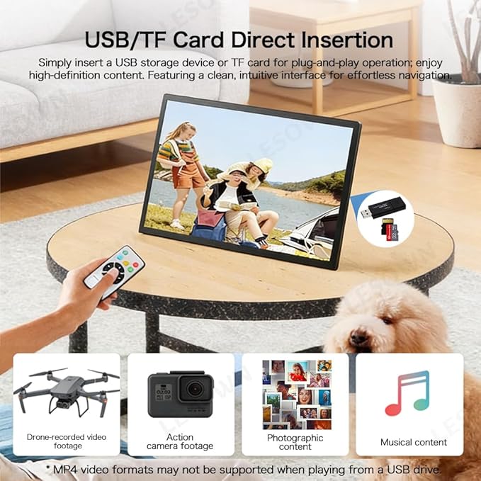 15.6 Inch Wireless Portable Monitor HDMI Second Display Travel External Screen 1920x1080 Built-in Speakers Support AirPlay Miracast Compatible with Laptop iOS Android Windows Mac TF Card