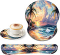 Bxgolkgd Ergonomic Gel Mouse Wrist Rest Pad and Keyboard Pad SetAnti-Slip PU Bottom Easy Typing and Relieve Wrist Pain with Cute Coaster Set (3-Palm Tree Beach)