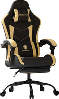Gaming Chair with Footrest Ergonomic 330lbs Leather Mesh Chair Massage Lumbar Support Adjustable Height &amp Headrest Pillow Breathable Seat for Office Home Streaming Long Gaming Sessions Gol