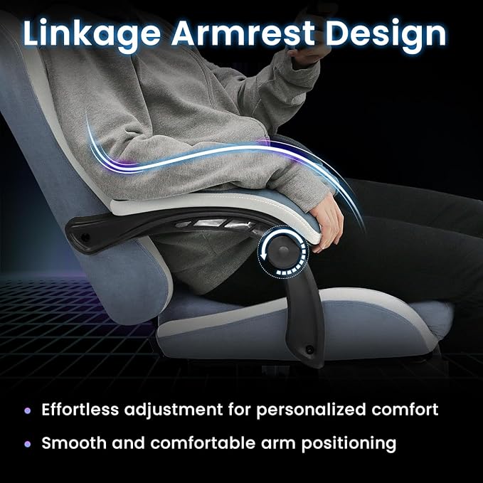 N-GEN GAMING Video Gaming Chair Office Computer Desk Use Ergonomic Reclining Backrest Adjustable Armrests Lumbar Support Footrest High Density Foam Breathable Fabric Heavy Duty Base (Blue)