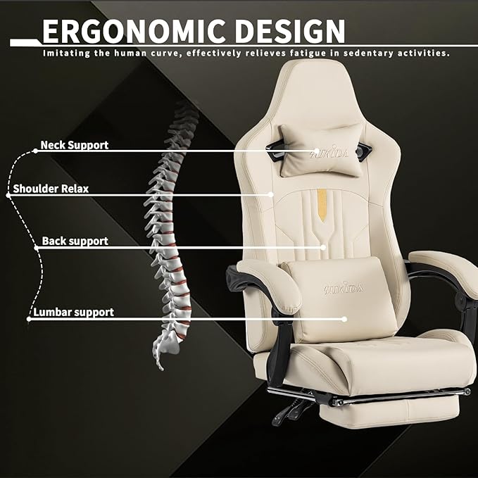 Gaming Chair with Footrest Ergonomic Computer Chair Massage Lumbar Cushion Racing Video Game Chair Adjustable Rocker Recliner Executive Office Desk Chair Pu Leather for Adults