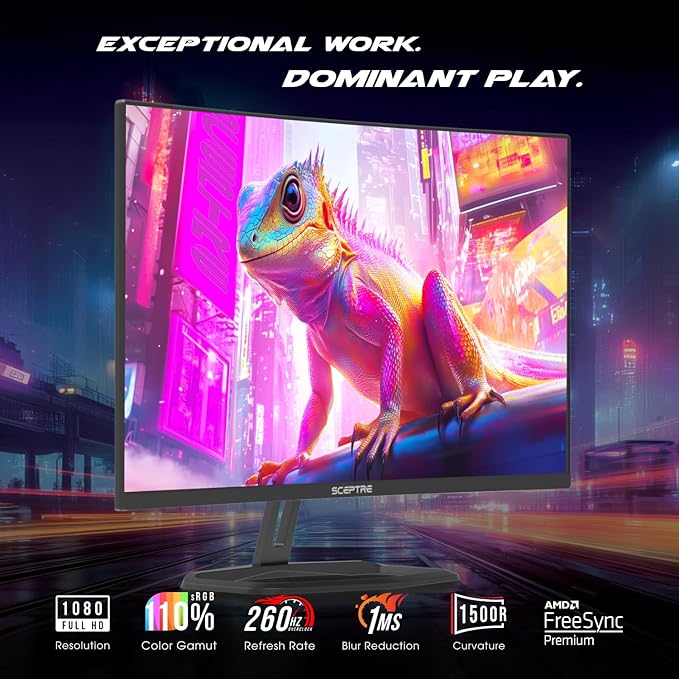 Sceptre New Curved 32 inch Gaming Monitor 1080p DisplayPort up to 260Hz 1500R FreeSync Premium 1ms Build-in Speakers Machine Black 2026 (C325B-FW260D Series)